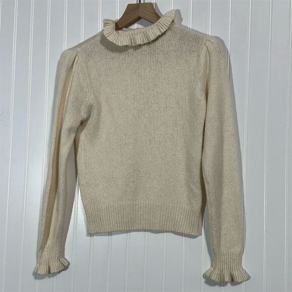 Vintage Andrew St John Silk Angora Blend Ruffle Collar Pearl Button Sweater L - Picture 8 of 8